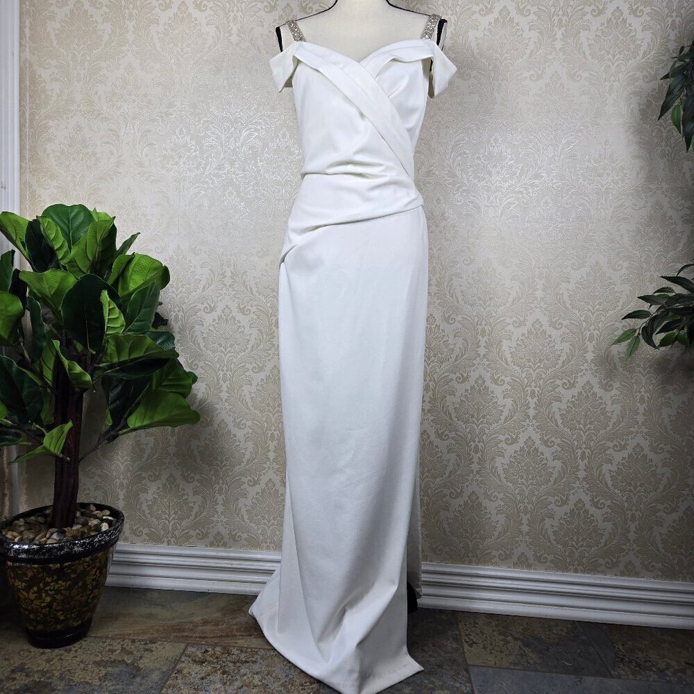 Lauren Ralph Lauren Size 10 Cream Colored Evening Gown Beaded Straps Slit NWOT